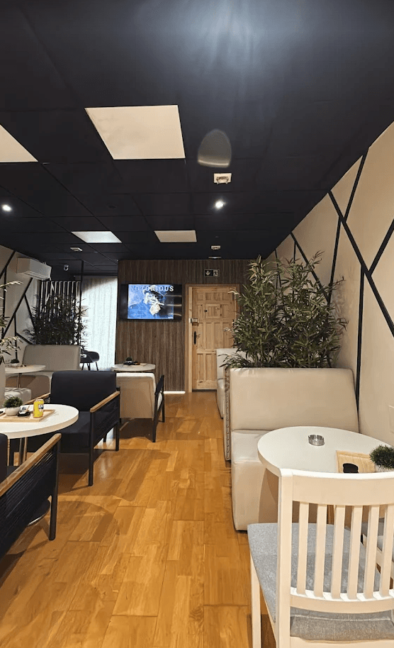 Luxury lounge interior with tropical decor